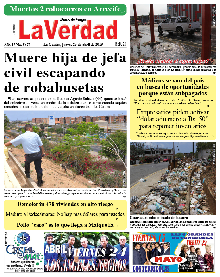 La Guaira, jueves 23 de abril de 2015 Año 18 No. 5627