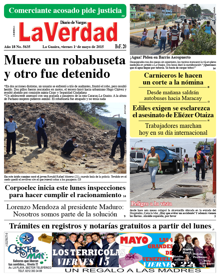 La Guaira, viernes 01 de mayo de 2015 Año 18 No. 5635