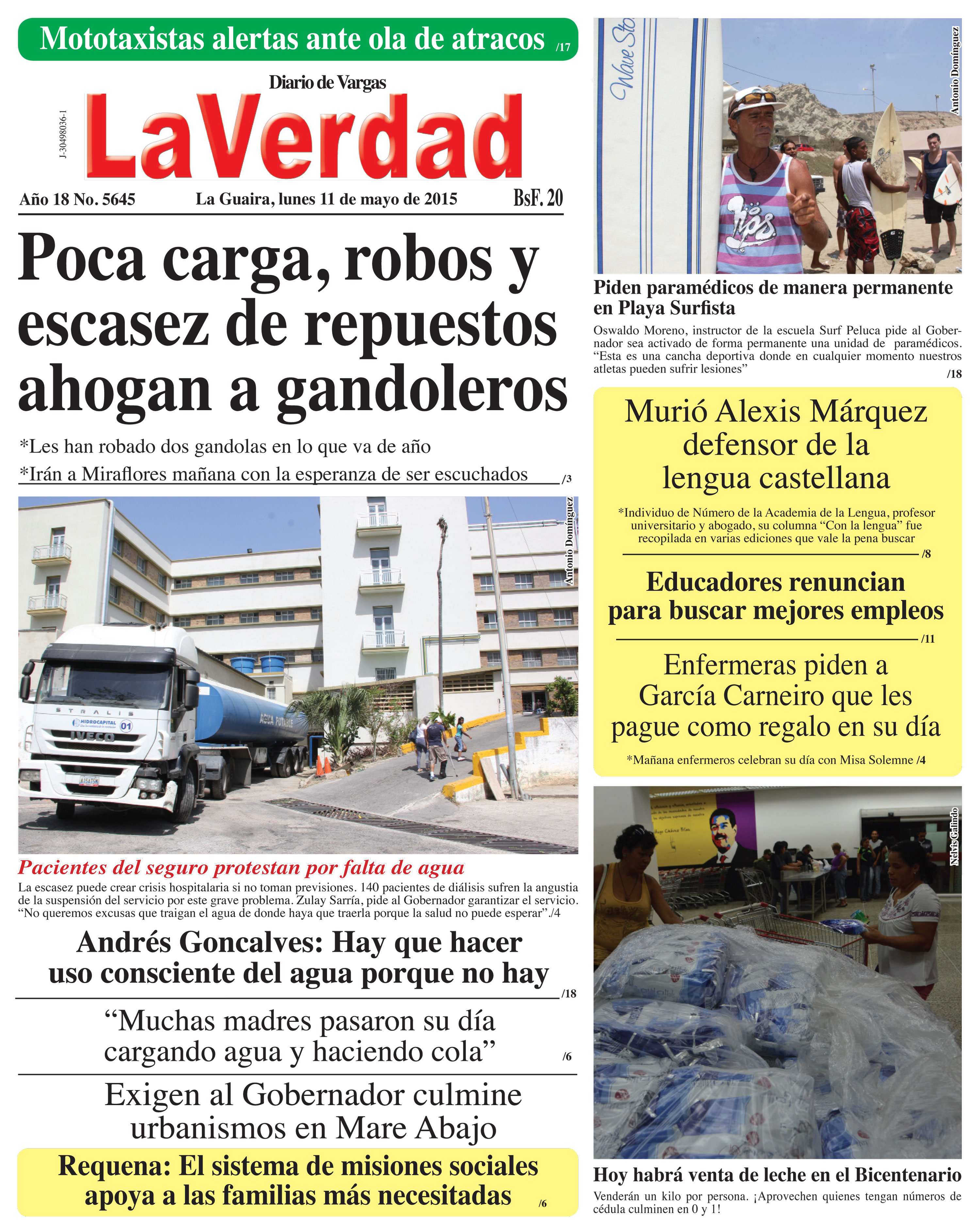 La Guaira, lunes 11 de mayo de 2015 Año 18 No. 5645