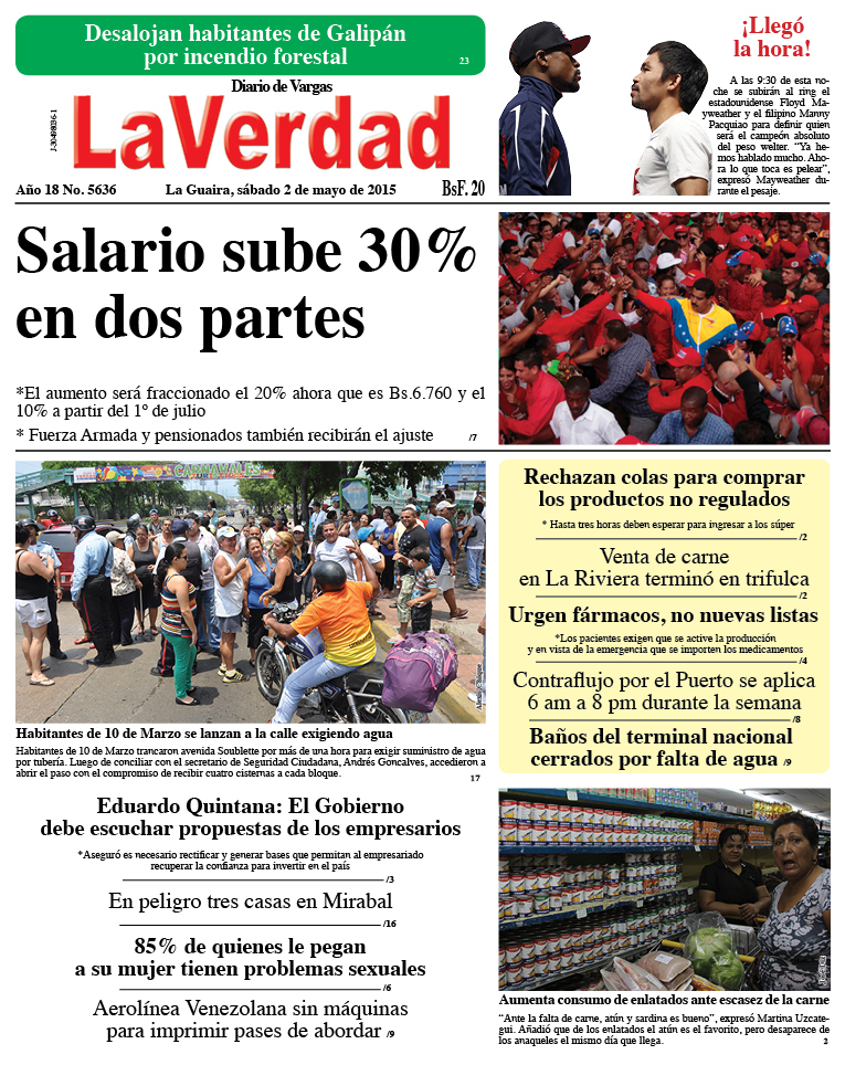 La Guaira, sábado 02 de mayo de 2015 Año 18 No. 5636