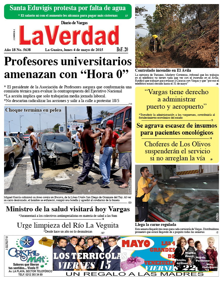 La Guaira, lunes 04 de mayo de 2015 Año 18 No. 5638