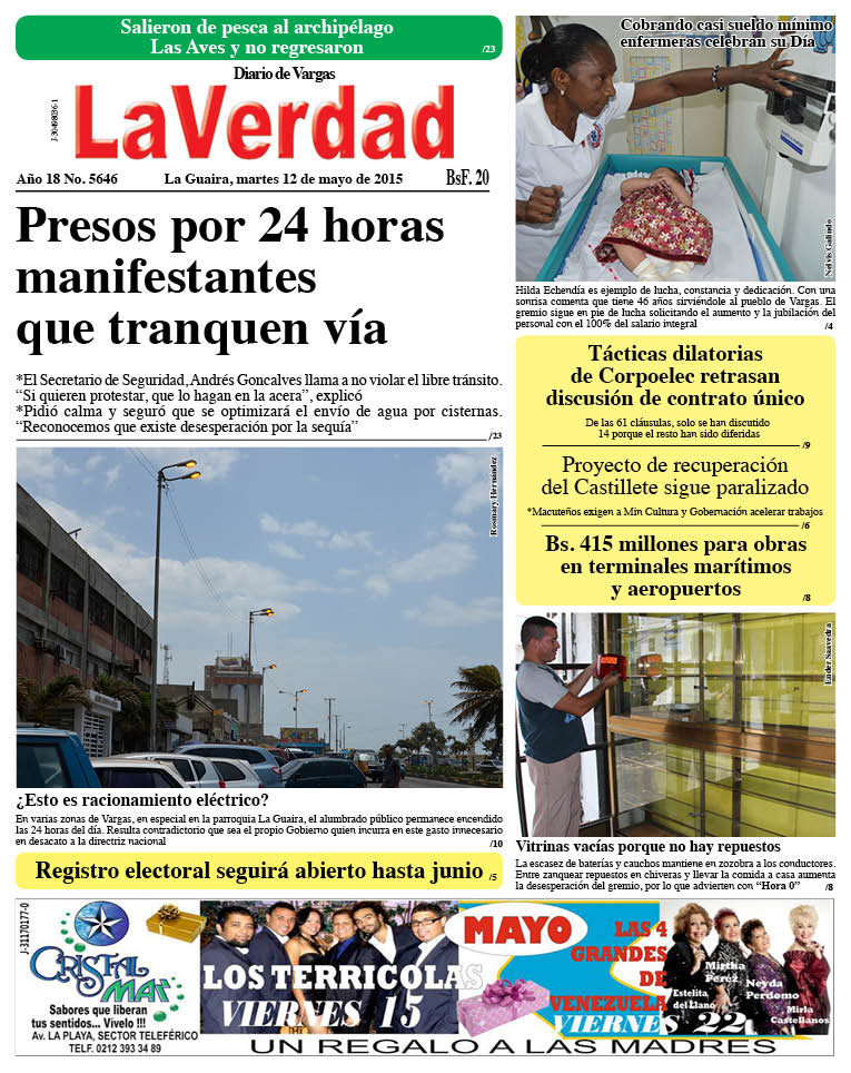 La Guaira, martes 12 de mayo de 2015 Año 18 No. 5646