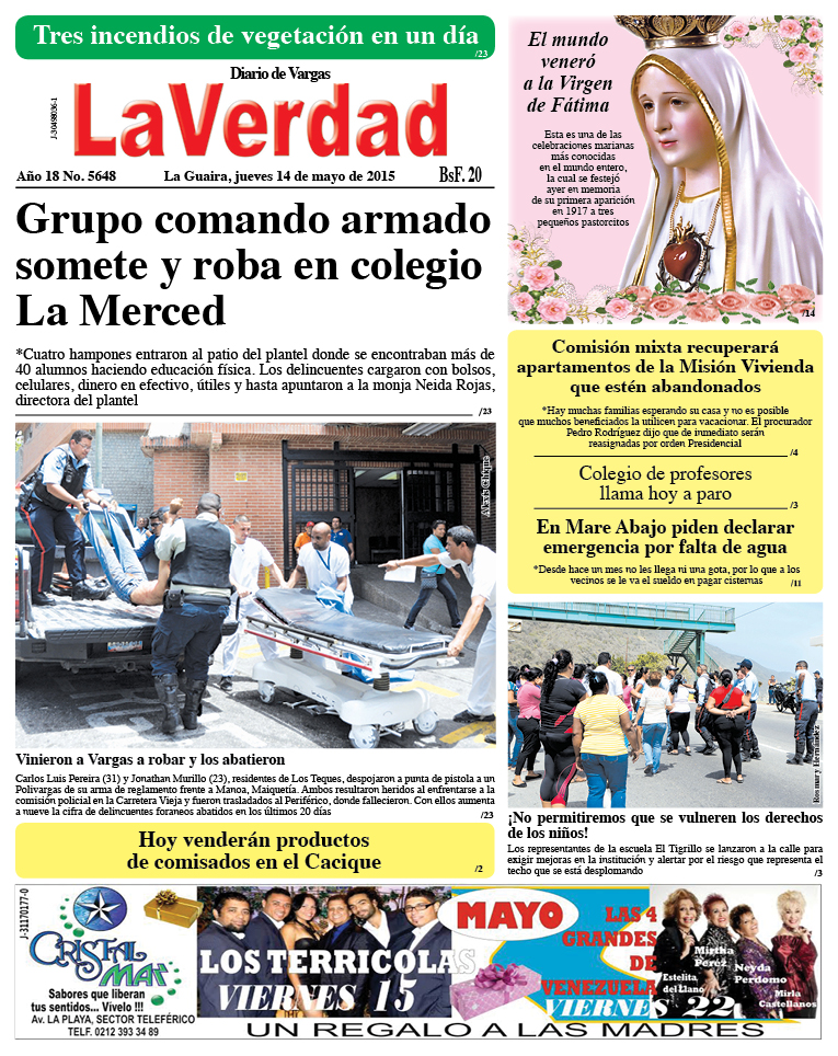 La Guaira, jueves 14 de mayo de 2015 Año 18 No. 5648