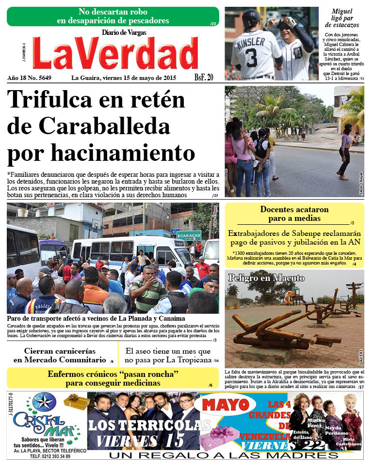 La Guaira, viernes 15 de mayo de 2015 Año 18 No. 5649