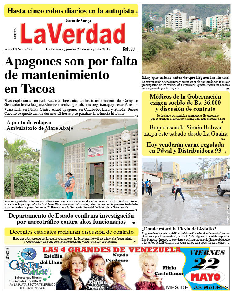 La Guaira, jueves 21 de mayo de 2015 Año 18 No. 5655