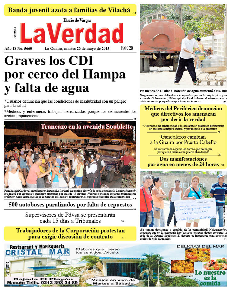 La Guaira, martes 26 de mayo de 2015 Año 18 No. 5660