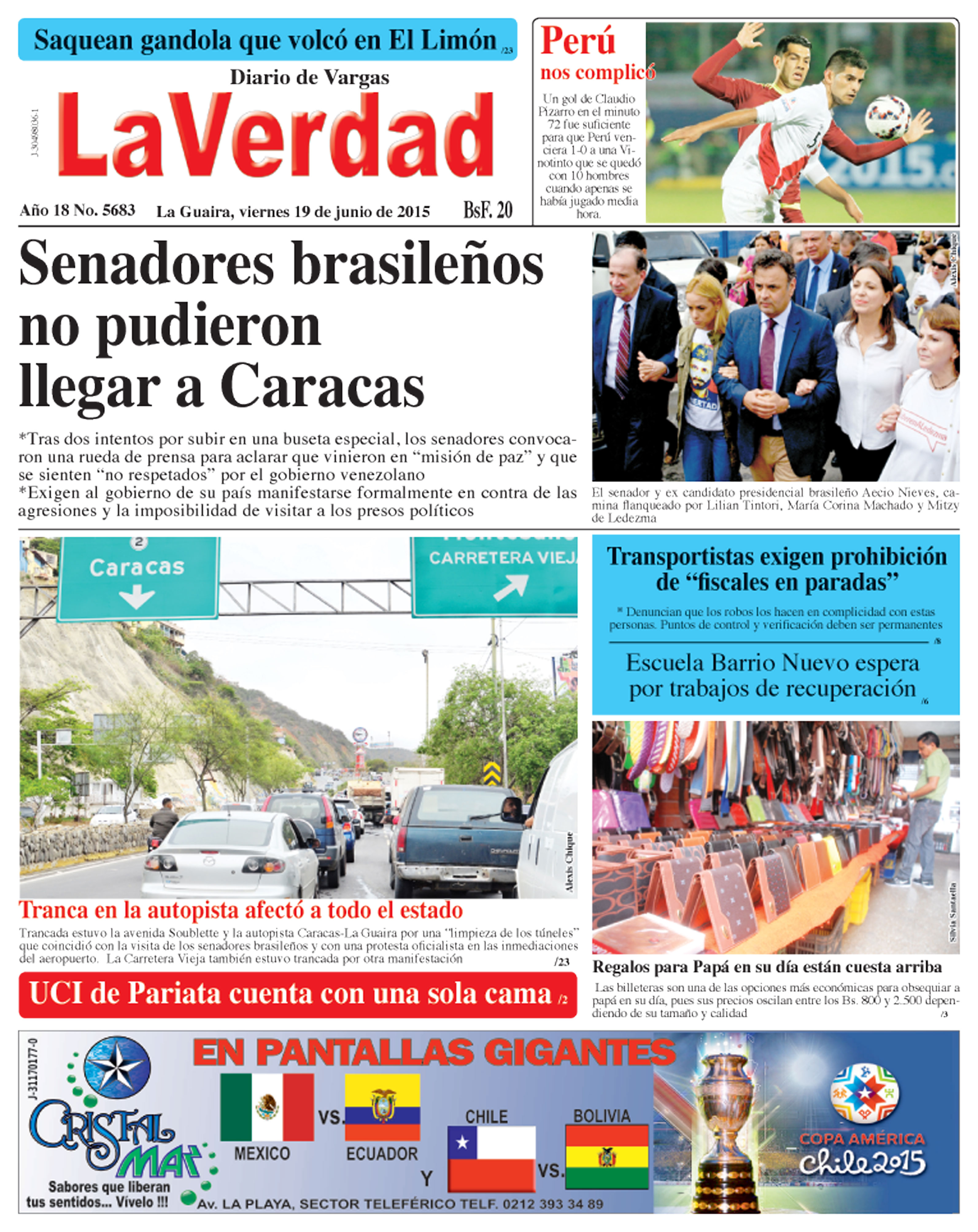 La Guaira, viernes 19 de junio de 2015 Año 18 No. 5683