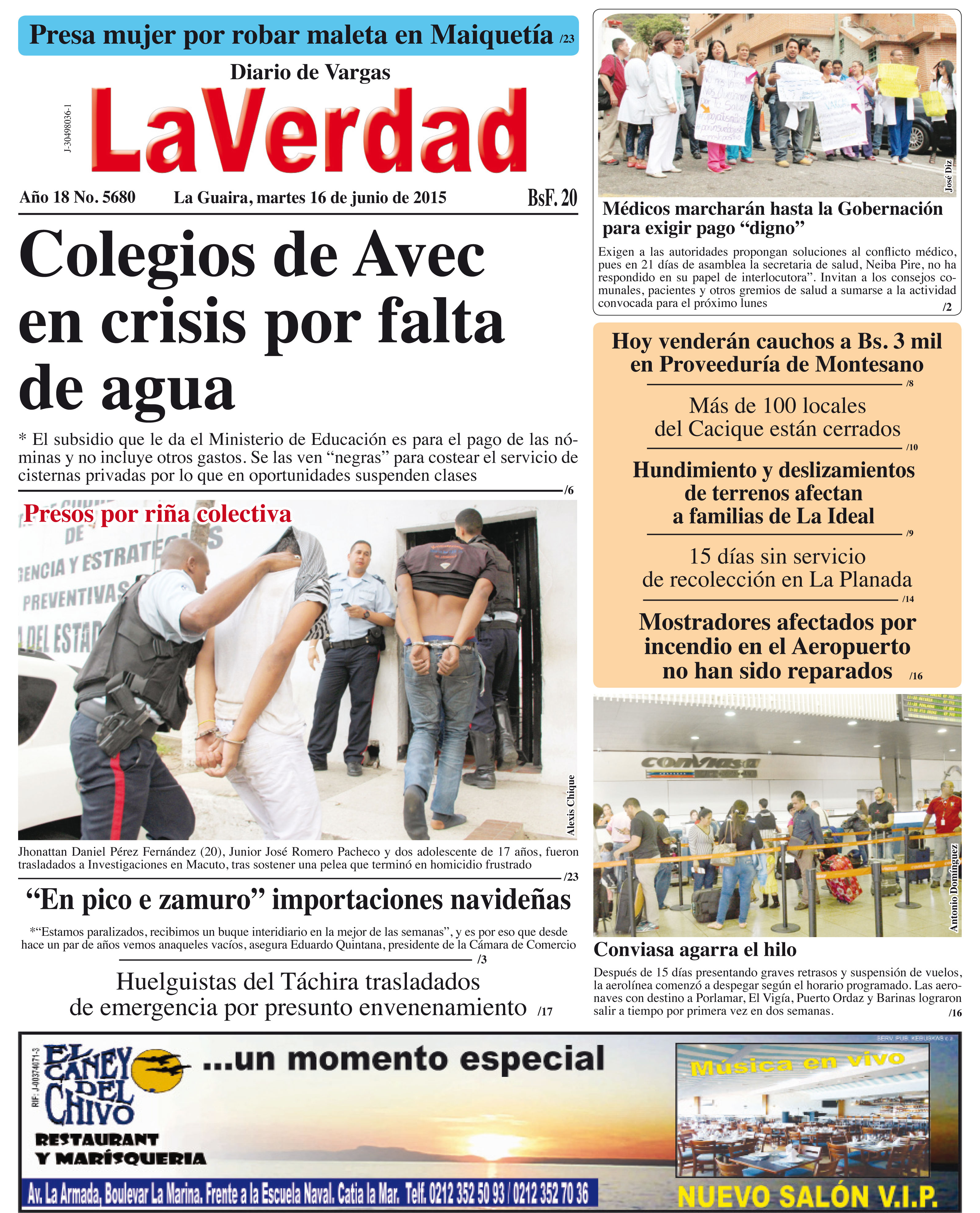 La Guaira, martes 16 de junio de 2015 Año 18 No. 5680