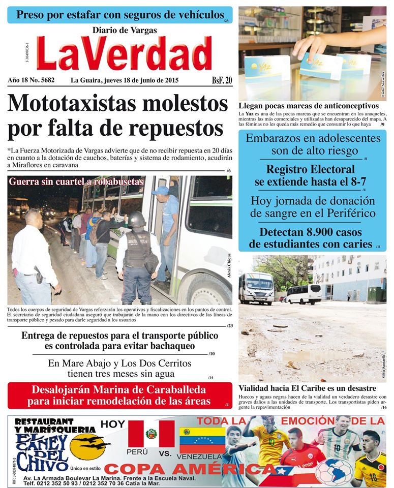 La Guaira, jueves 18 de junio de 2015 Año 18 No. 5682