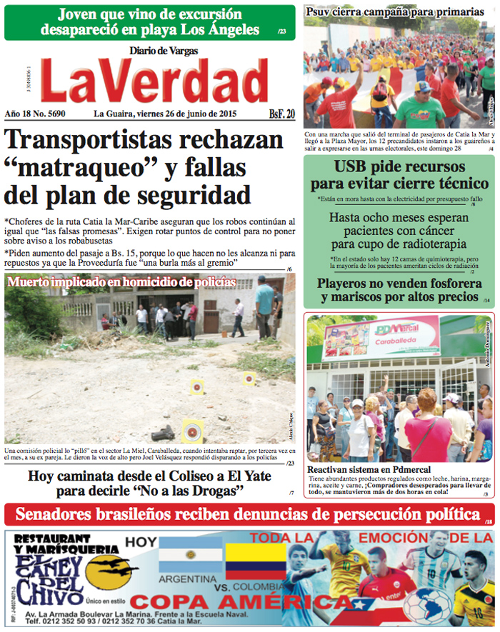 La Guaira, viernes 26 de junio de 2015 Año 18 No. 5690