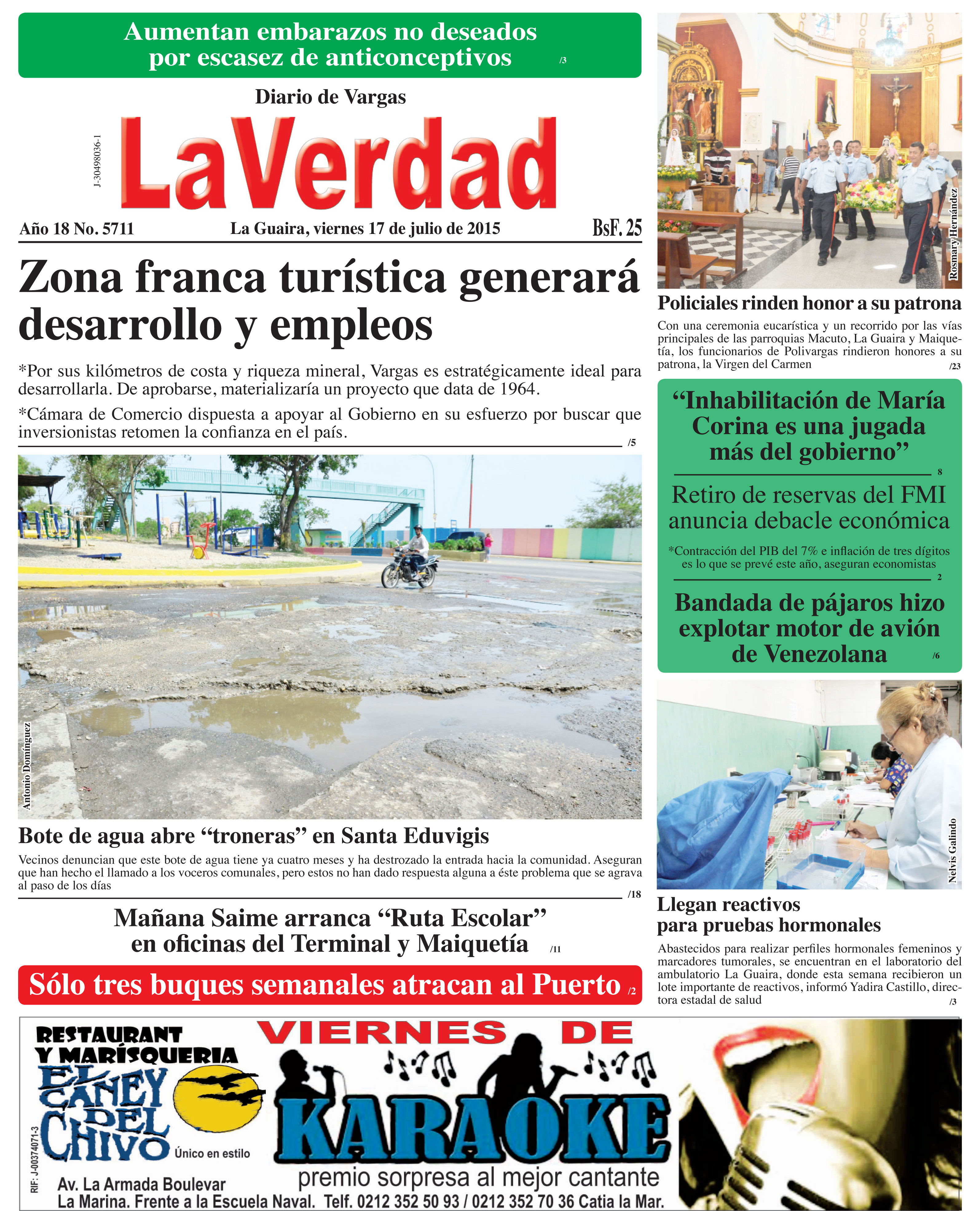 La Guaira, viernes 17 de julio de 2015 Año 18 No. 5711