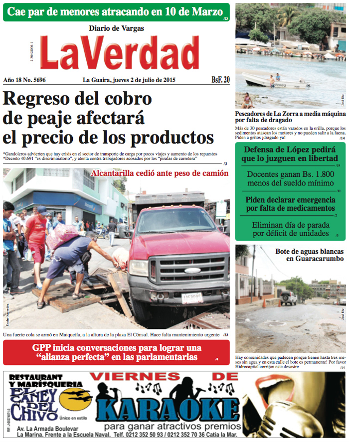 La Guaira, jueves 02 de julio de 2015 Año 18 No. 5696