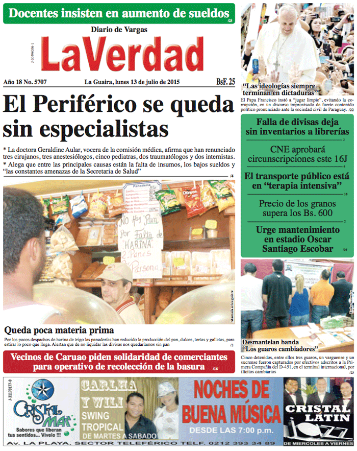 La Guaira, lunes 13 de julio de 2015 Año 18 No. 5707