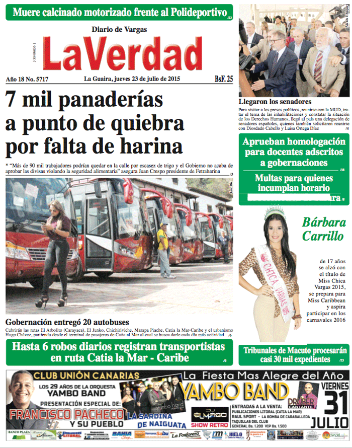 La Guaira, jueves 23 de julio de 2015 Año 18 No. 5717