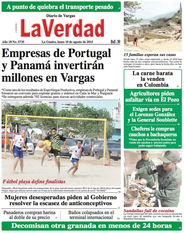 La Guaira, lunes 10 de agosto de 2015 Año 18 No. 5735