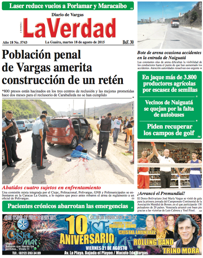 La Guaira, martes 18 de agosto de 2015 Año 18 No. 5743