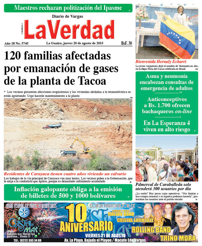 La Guaira, jueves 20 de agosto de 2015 Año 18 No. 5745