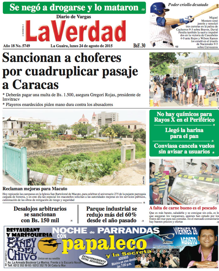 La Guaira, lunes 24 de agosto de 2015 Año 18 No. 5749