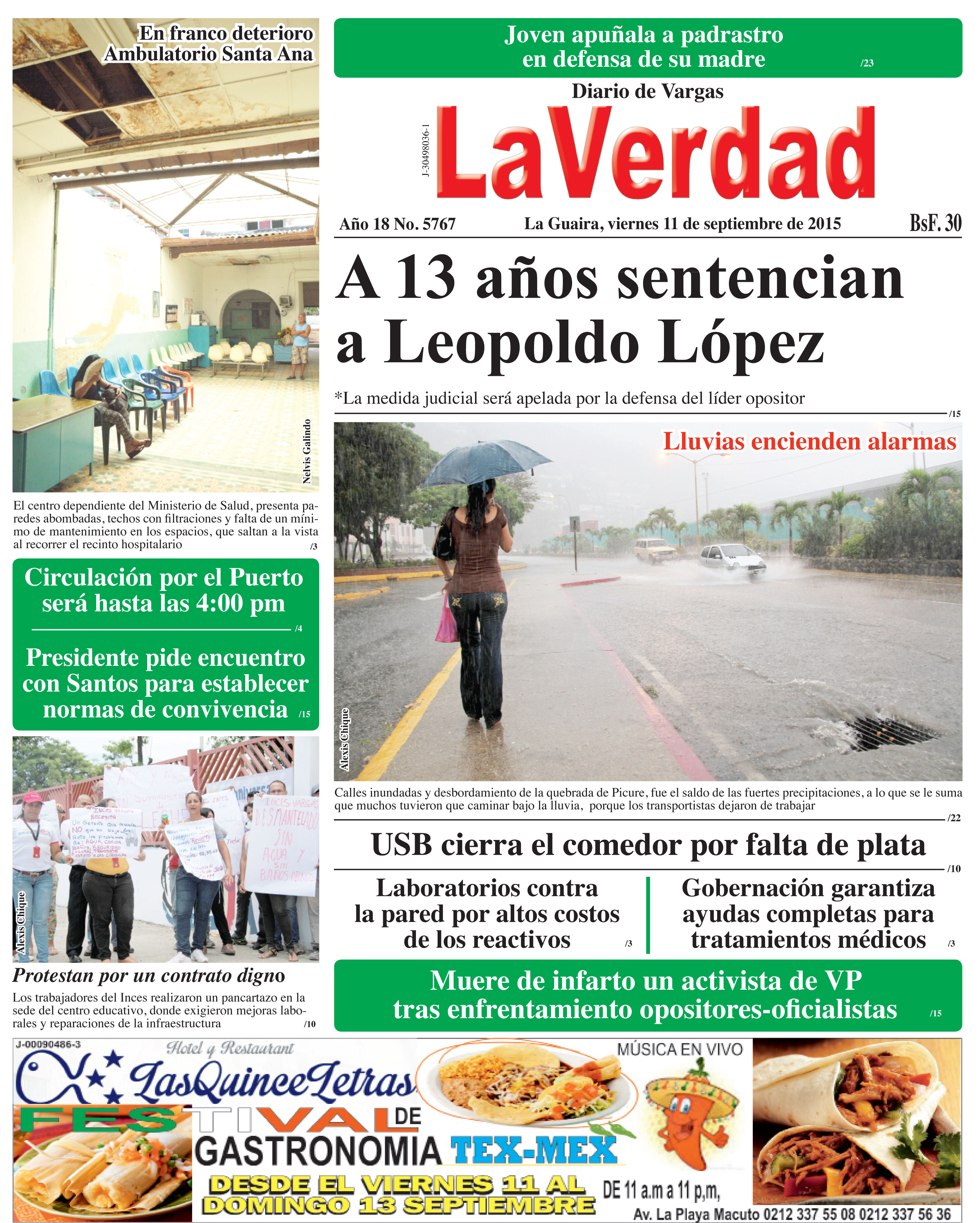 La Guaira, viernes 11 de septiembre de 2015 Año 18 No. 5767