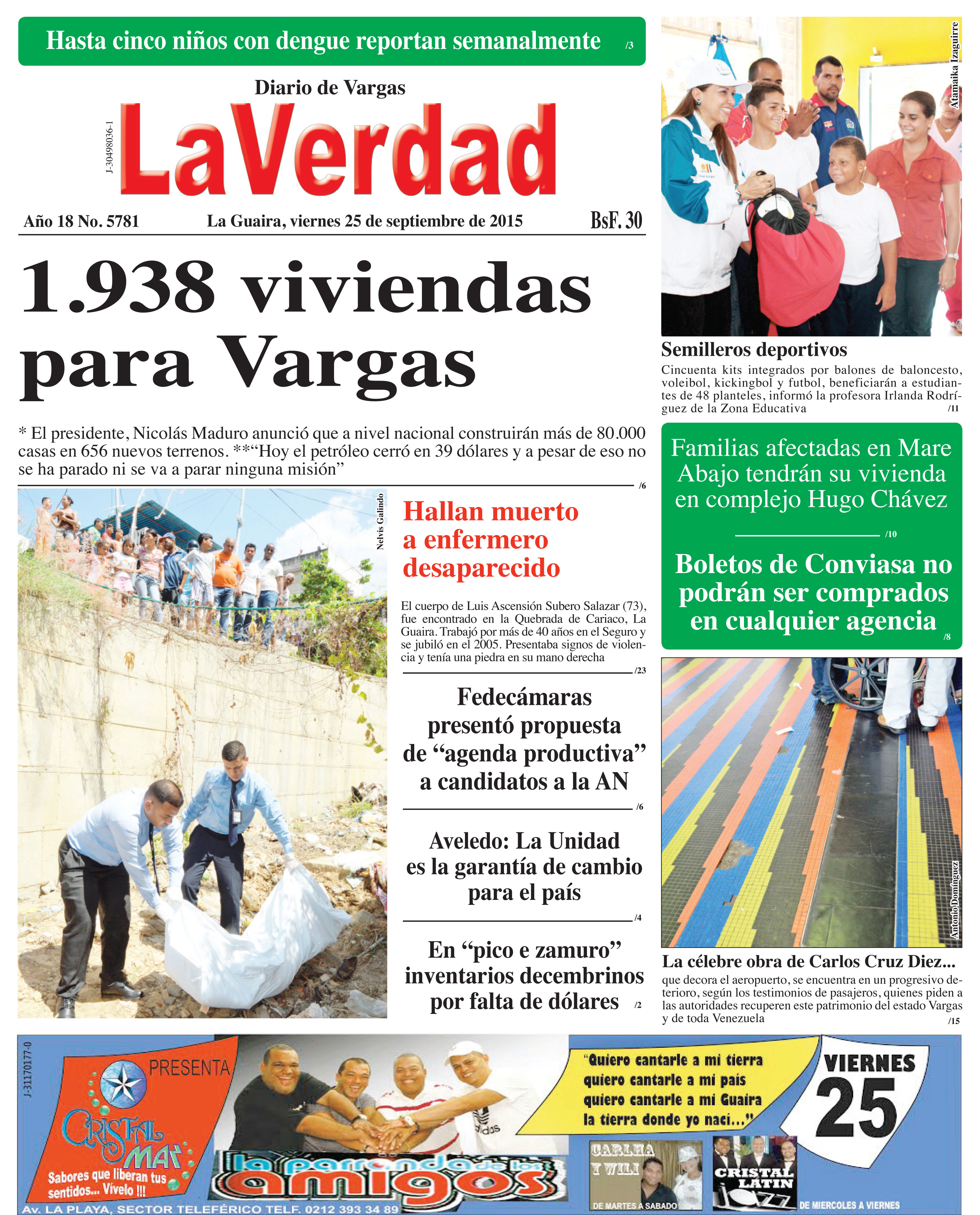 La Guaira, viernes 25 de septiembre de 2015 Año 18 Nº 5781