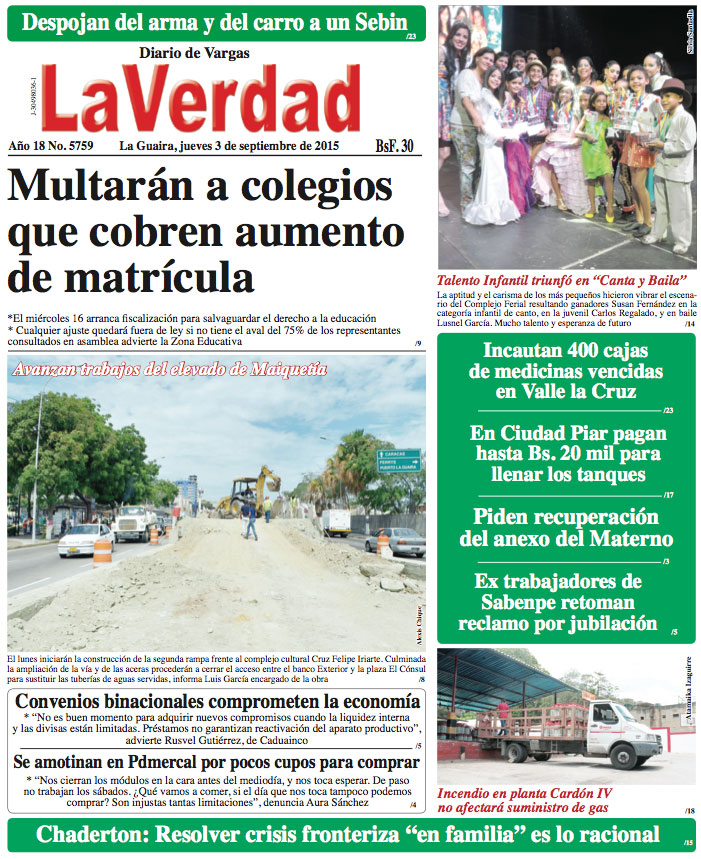 La Guaira, jueves 03 de septiembre de 2015 Año 18 No. 5759