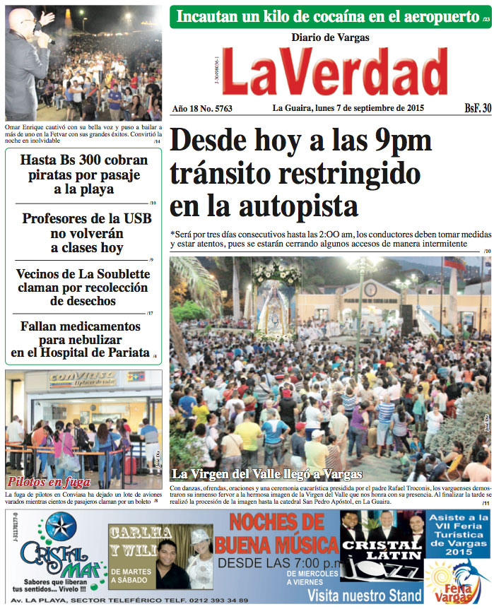 La Guaira, lunes 07 de septiembre de 2015 Año 18 No. 5763