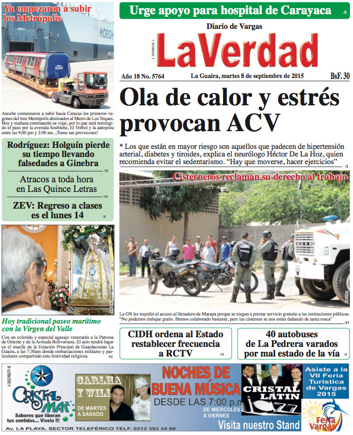 La Guaira, martes 08 de septiembre de 2015 Año 18 No. 5764