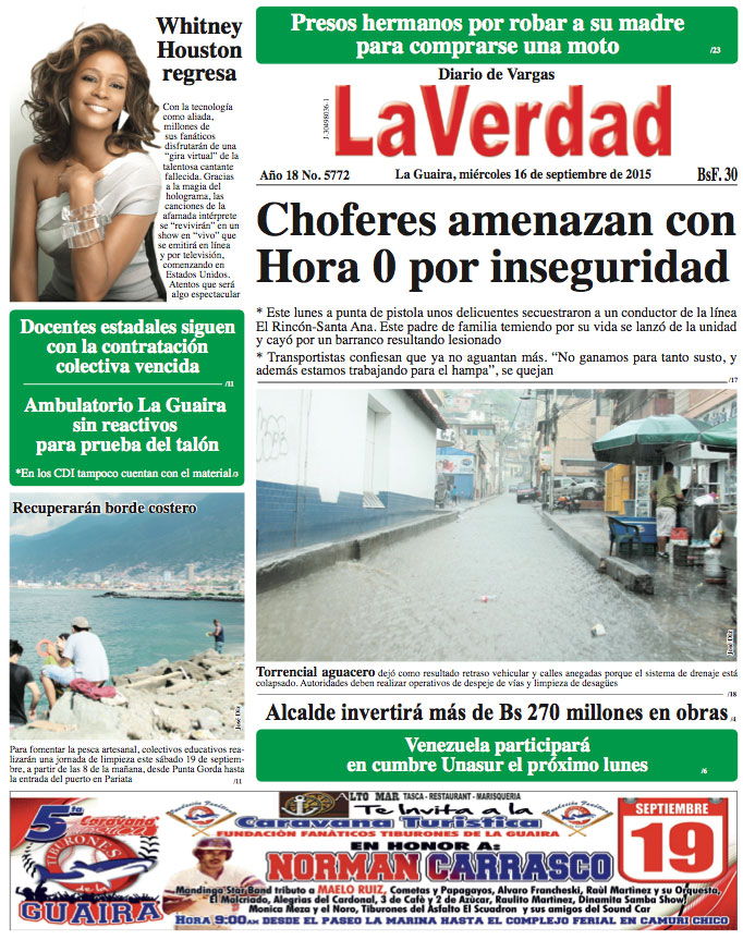 La Guaira, miércoles 16 de septiembre de 2015 Año 18 No. 5772