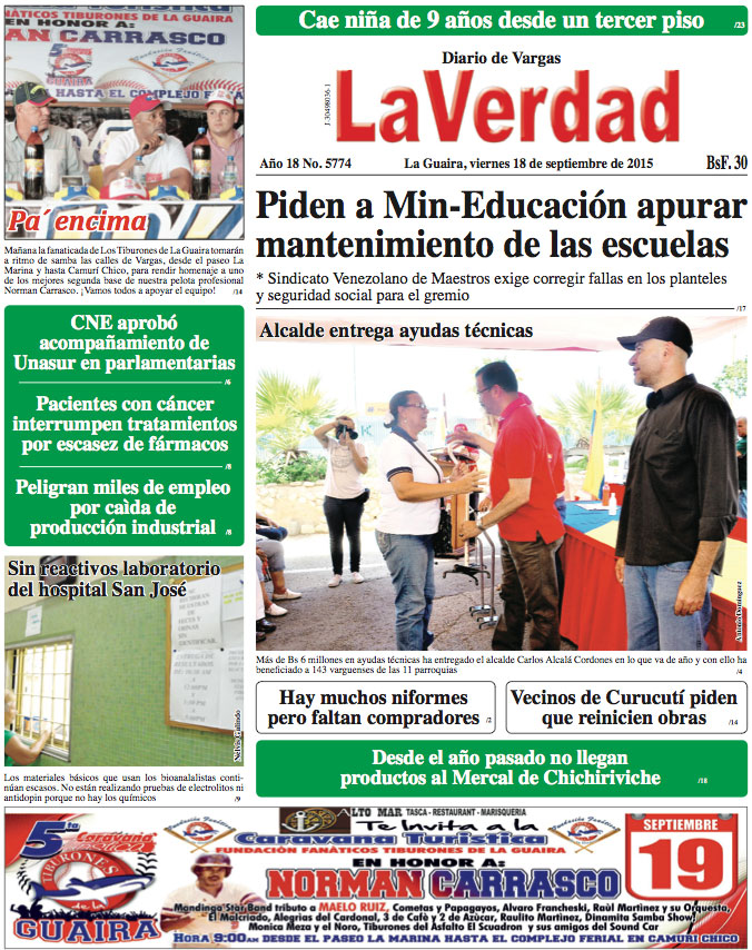 La Guaira, viernes 18 de septiembre de 2015 Año 18 No. 5774