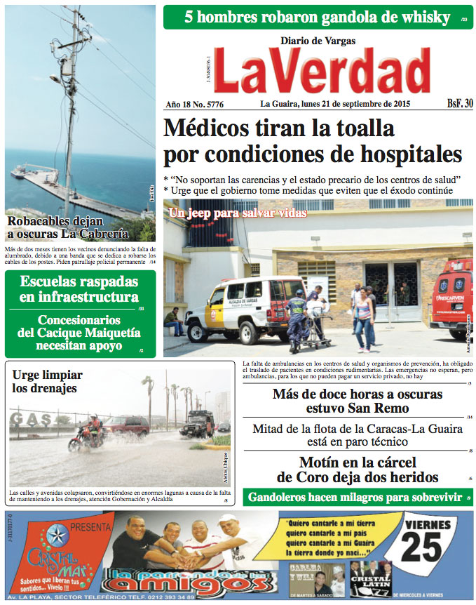 La Guaira, lunes 21 de septiembre de 2015 Año 18 No. 5777