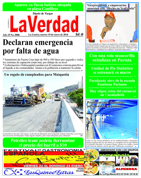 La Guaira, martes 19 de enero de 2016 Año 19 No. 5886