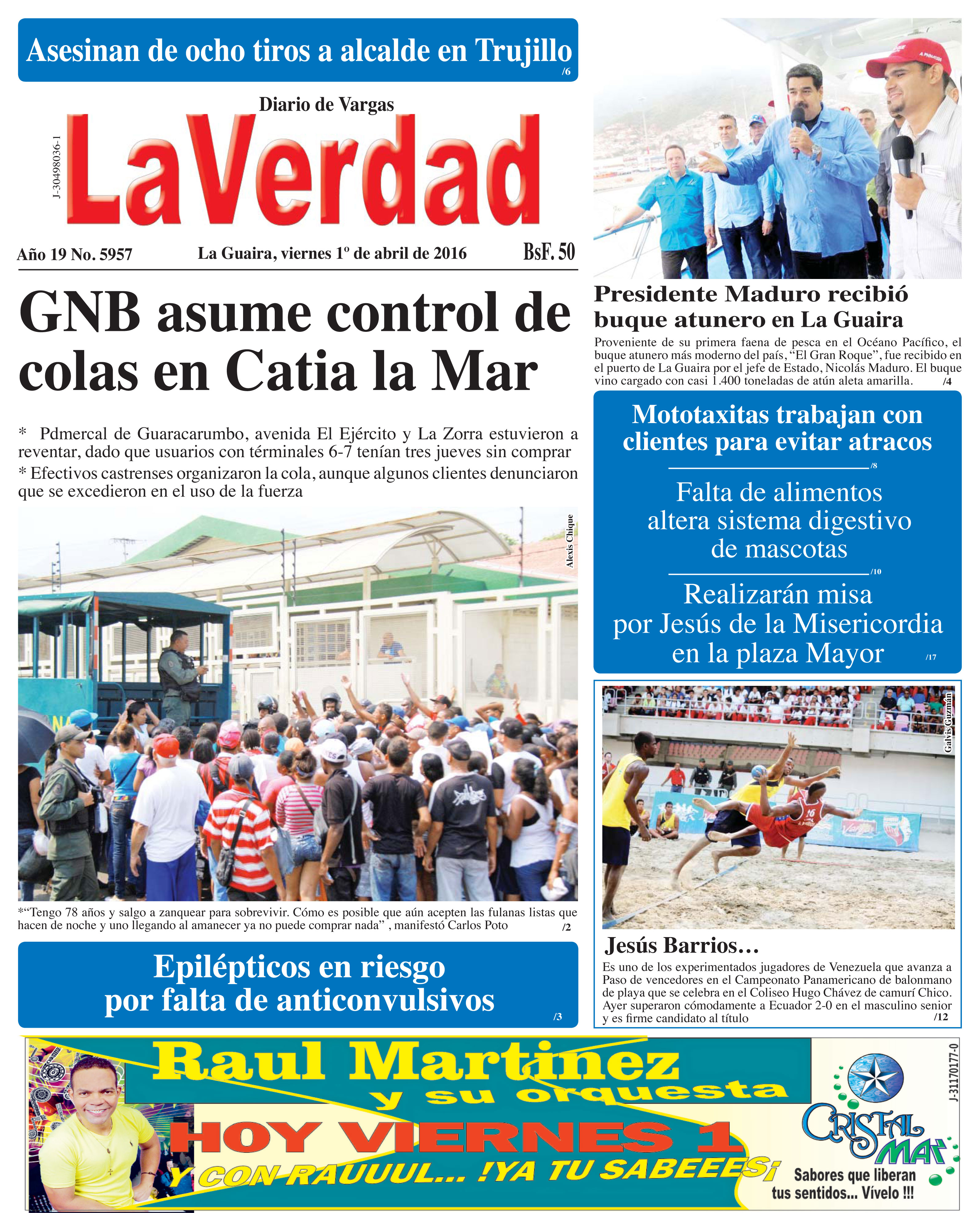 La Guaira, viernes 1 de abril de 2016 Año 19 Nº. 5957