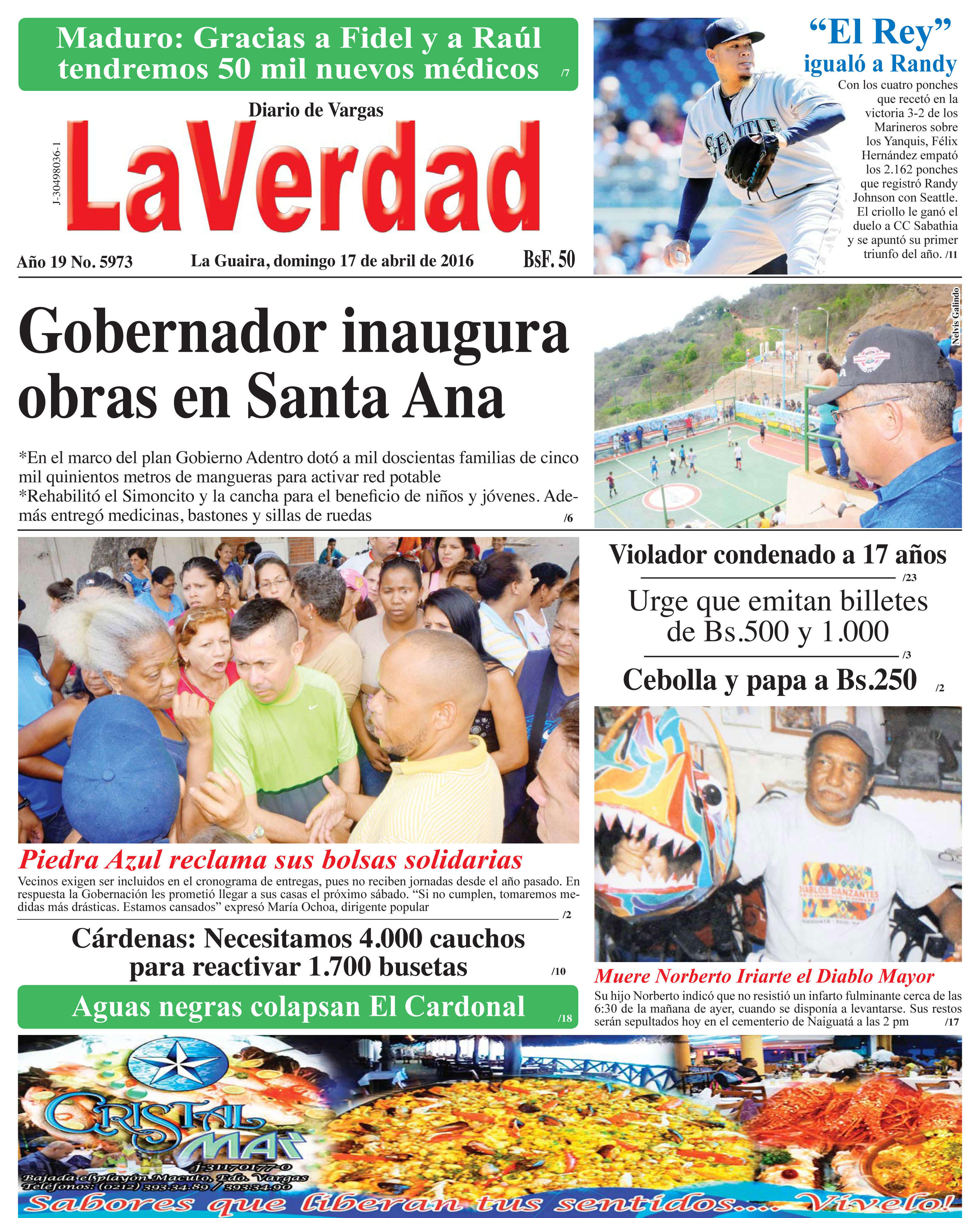 La Guaira, domingo 17 de abril de 2016 Año 19 Nº 5973