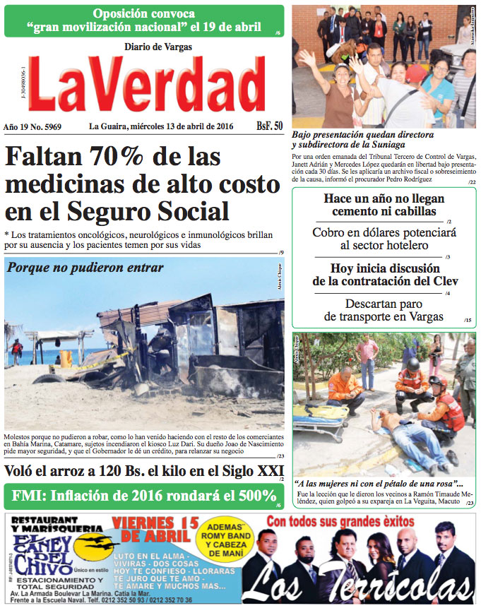 La Guaira, miércoles 13 de abril de 2016 Año 19 Nº. 5969