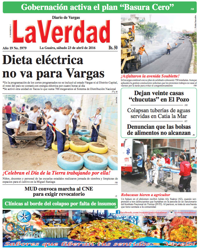 La Guaira, sabado 23 de abril de 2016 Año 19 Nº. 5979