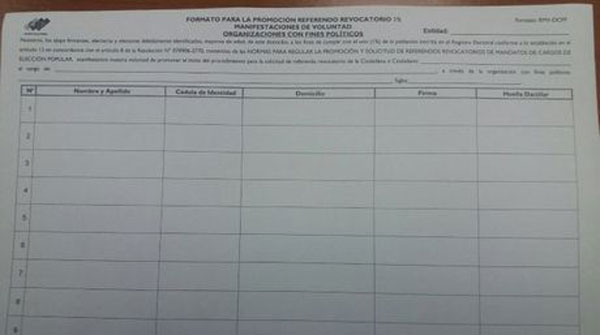 Oposición necesita 195.721 firmas para el referéndum revocatorio
