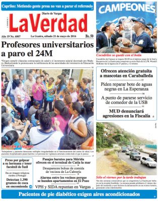 La Guaira, sabado 21 de mayo de 2016 Año 19 Noº 6007