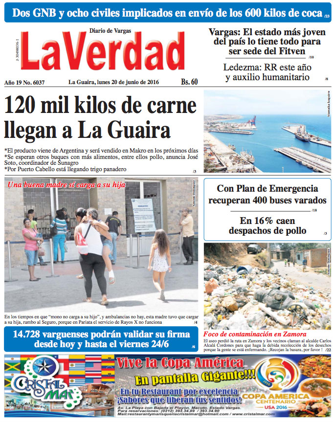 La Guaira, lunes 20 de junio de 2016 Año 19 Nº. 6037