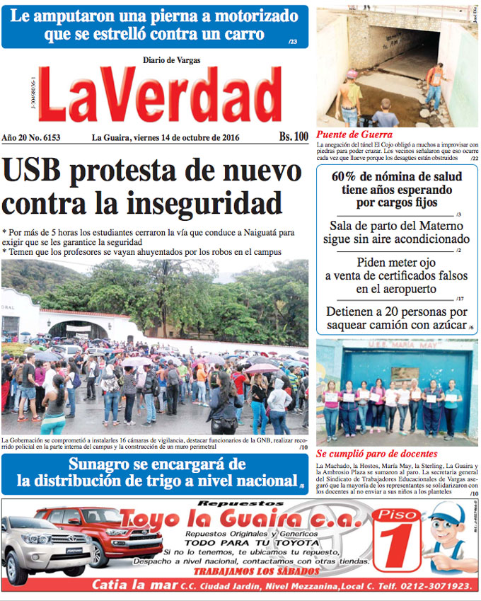 La Guaira, viernes 14 de octubre de 2016 Año 19 No. 6153