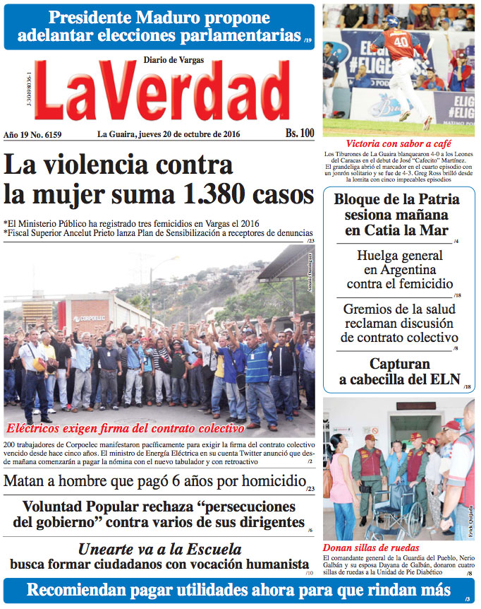 La Guaira, jueves 20 de octubre de 2016 Año 19 No. 6159