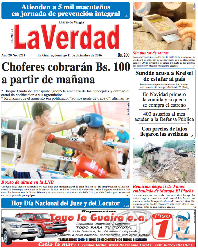 La Guaira, domingo 11 de diciembre de 2016 Año 20 No. 6211