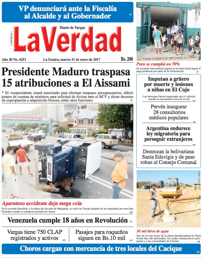 La Guaira, martes 31 de enero de 2017 Año 20 No. 6251