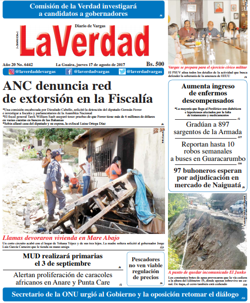 La Guaira, jueves 17 De Agosto De 2017 Año 20 No. 6442