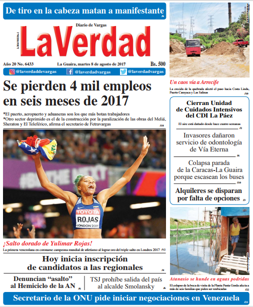 La Guaira, martes 8 de Agosto de 2017. Año 20 No. 6433