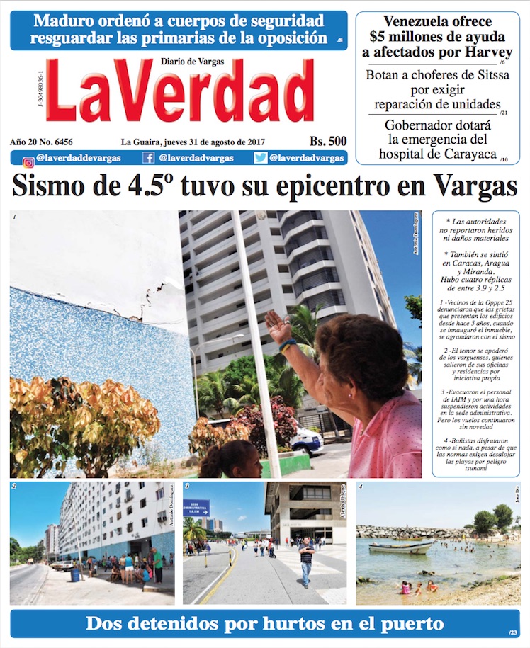 La Guaira, jueves 31 de Agosto de 2017. Año 20 No. 6456