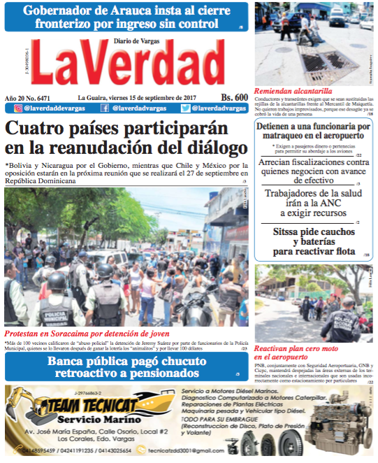 La Guaira, viernes 15 de septiembre de 2017. Año 20 No. 6471