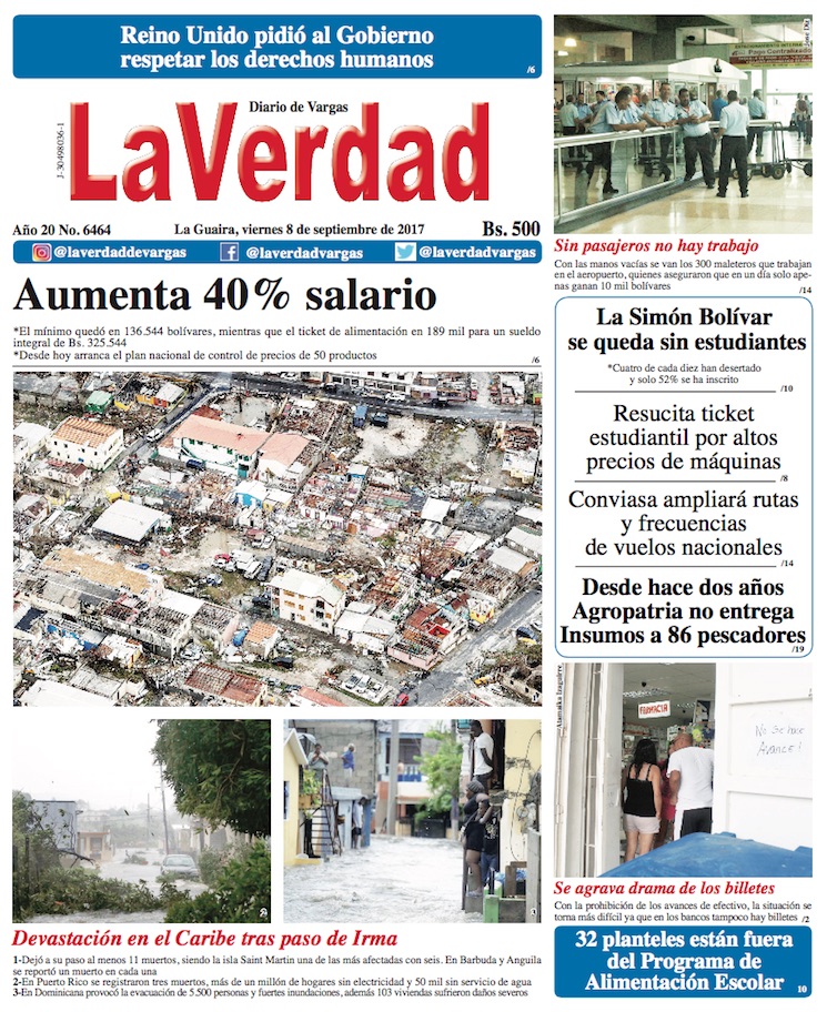 La Guaira, viernes 8 de Septiembre de 2017. Año 20 No. 6464