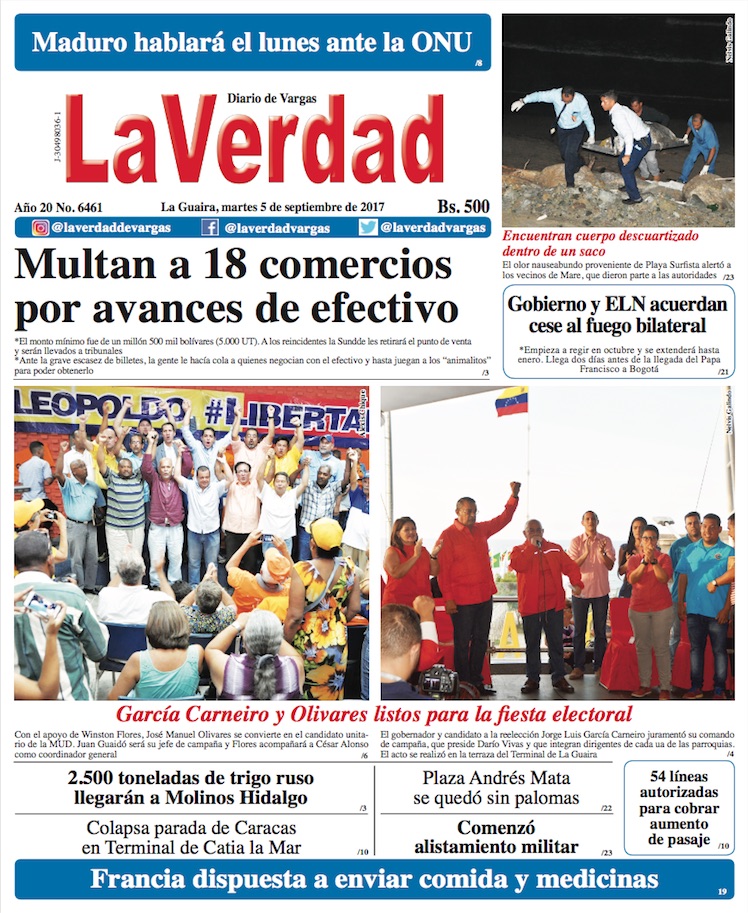 La Guaira, martes 5 de Septiembre de 2017. Año 20 No. 6461