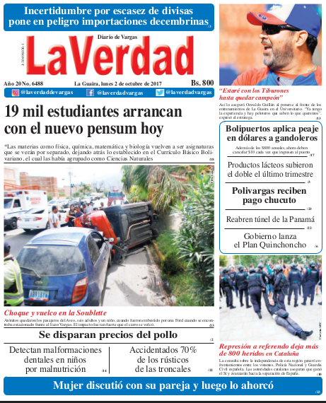 La Guaira, lunes 2 de octubre de 2017. Año 20 No. 6488