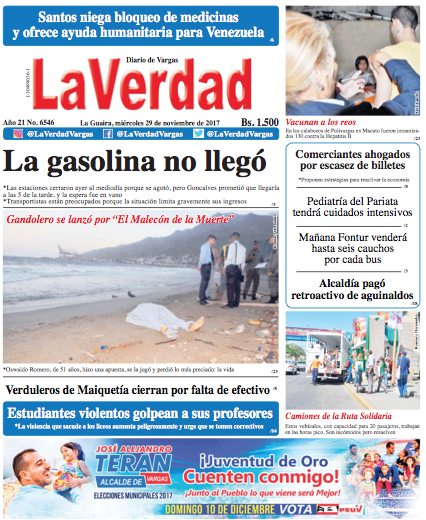 La Guaira miércoles 29 de Noviembre De 2017 . Año 20 No 6546